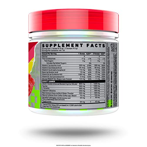 GHOST Gamer: Energy and Focus Support Formula - 40 Servings, Sour Patch Kids Redberry - Brain-Boosting Nootropics & Natural Caffeine for Attention, Accuracy & Reaction Time - Vegan, Gluten-Free