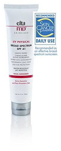 EltaMD UV Physical Tinted Mineral Sunscreen, Chemical-Free Face Sunscreen for Sensitive Skin and Post-Procedure Skin, Non-Greasy, Broad-Spectrum SPF 41, 3.0 oz