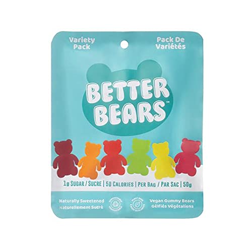 NEW - BETTER BEARS Low Sugar Vegan Gummy Bears Fruity Candy, No Sugar Alcohols & No Artificial Sweeteners (Pack of 12) - Variety Pack