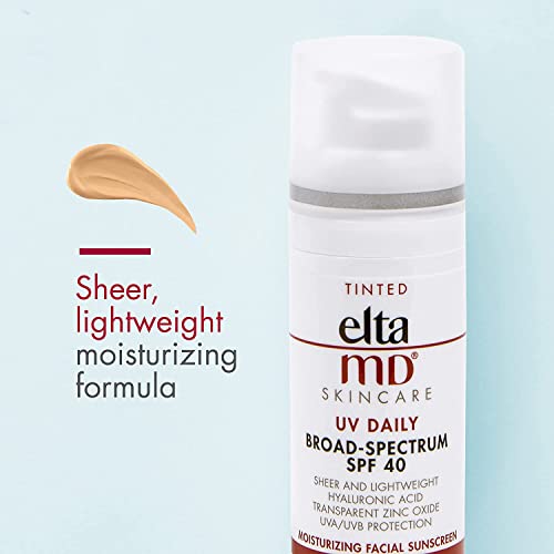 EltaMD UV Daily Moisturizer with SPF Tinted Face Sunscreen with Hyaluronic Acid, Broad Spectrum SPF 40 Face Sunscreen Moisturizer, Non greasy, Sheer Lotion, Mineral-Based Sun Protection, 1.7 oz