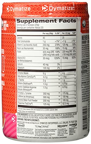 Dymatize PreW.O, Pre Workout Powder with Caffeine, Maximize Energy, Strength & Endurance, Amplify Intensity of Workouts, Cherry Watermelon, 400g