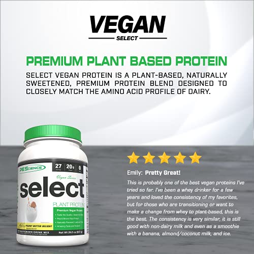 PEScience Select Vegan Plant Based Protein Powder, Peanut Butter, 27 Serving, Pea and Brown Rice Blend
