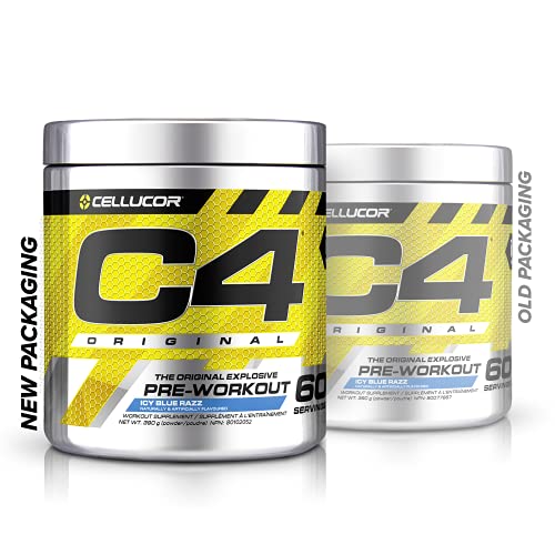 Cellucor C4 Original Pre Workout Powder, Energy Drink Supplement with Creatine, Nitric Oxide & Beta Alanine, Icy Blue Razz, 60 Servings