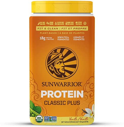 Sunwarrior - Organic Plant Based Protein - Soy Free, No Sugar Added, Gluten Free, Dairy Free, Certified Vegan (Vanilla, 750g)