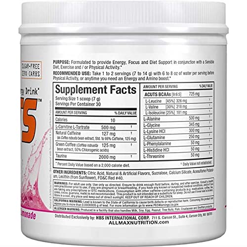 AllMax Nutrition - AminoCuts Energy Drink Pink Lemonade - 7.4 oz., 30 Count (Pack of 1)