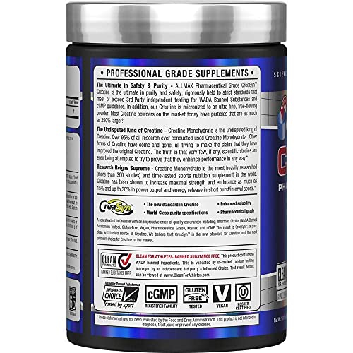 ALLMAX Nutrition - Creatine Monohydrate, Micronized Creatine Powder for Strength and Muscle Recovery, Gluten Free & Fast Absorbing 400g