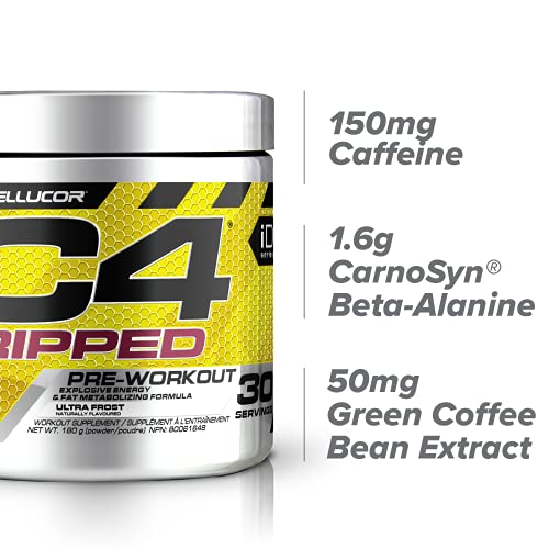 C4 Ripped Pre Workout Powder Ultra Frost | Creatine Free + Sugar Free Preworkout Energy Supplement for Men & Women | 150mg Caffeine + Beta Alanine + Weight Loss | 30 Servings