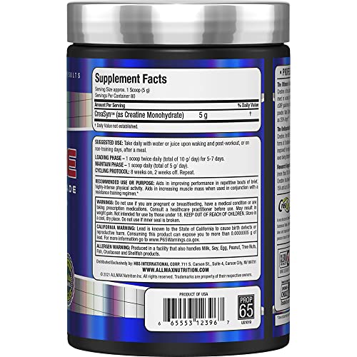 ALLMAX Nutrition - Creatine Monohydrate, Micronized Creatine Powder for Strength and Muscle Recovery, Gluten Free & Fast Absorbing 400g