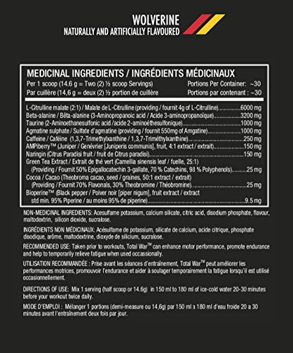 Redcon1 Total War - Pre Workout, 30 Servings, Boost Energy, Increase Endurance and Focus, Beta-Alanine, 250mg Caffeine, Citrulline Malate - Keto Friendly (Wolverine)